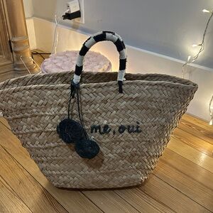 Me Oui Straw Tote with Black Detailing